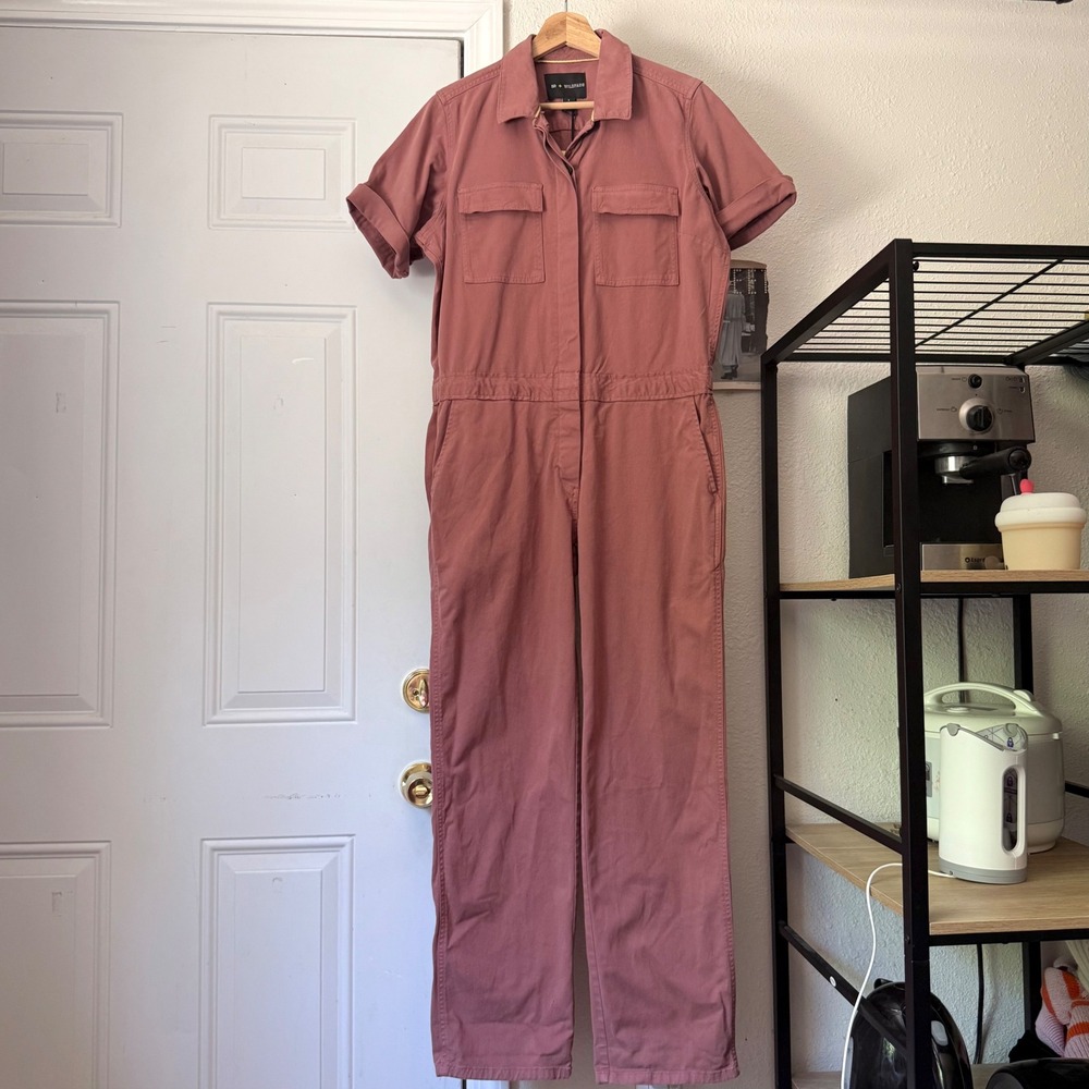 NWT WILDFANG x BP Salmon pink cotton utility button up short sleeve jumpsuit